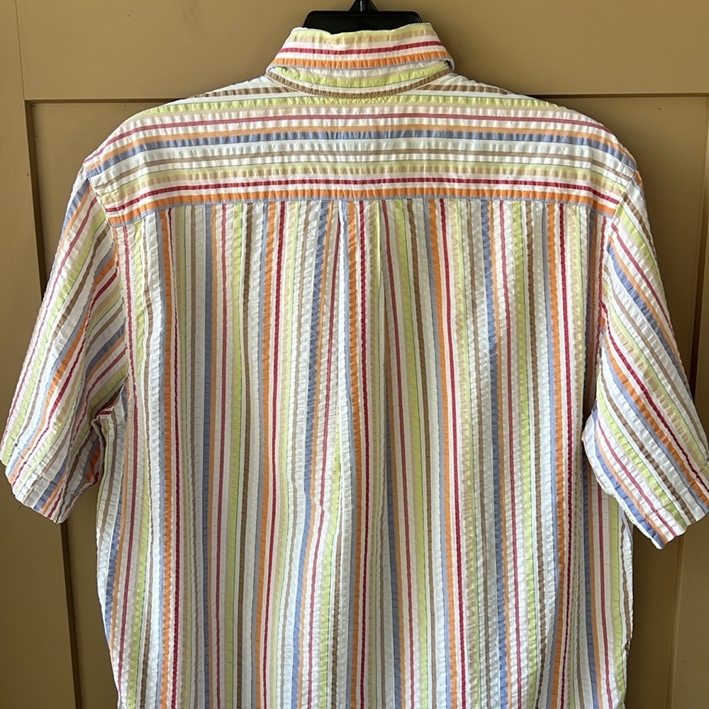 Land’s End Men’s M Seersucker Button-down Shirt Rainbow Stripe - Picture 7 of 7